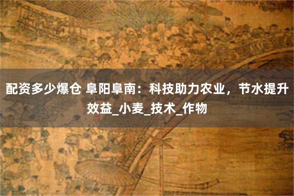 配资多少爆仓 阜阳阜南：科技助力农业，节水提升效益_小麦_技术_作物