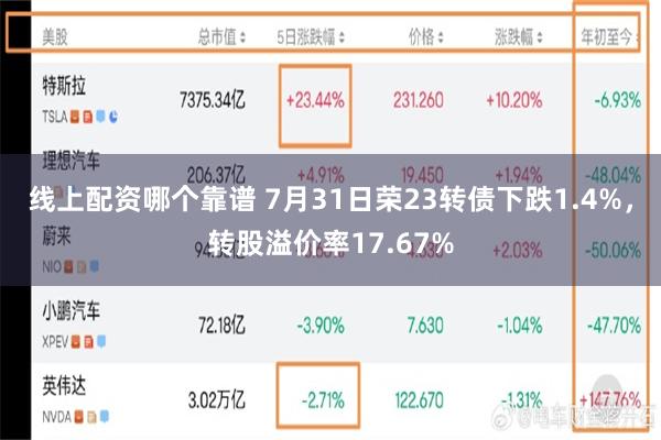 线上配资哪个靠谱 7月31日荣23转债下跌1.4%，转股溢价率17.67%